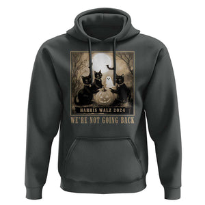 Harris Walz 2024 Hoodie We're Not Going Back Black Cat For Kamala Pumpkin Moon TS11 Dark Heather Print Your Wear