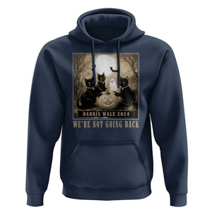 Harris Walz 2024 Hoodie We're Not Going Back Black Cat For Kamala Pumpkin Moon TS11 Navy Print Your Wear