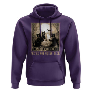 Harris Walz 2024 Hoodie We're Not Going Back Black Cat For Kamala Pumpkin Moon TS11 Purple Print Your Wear