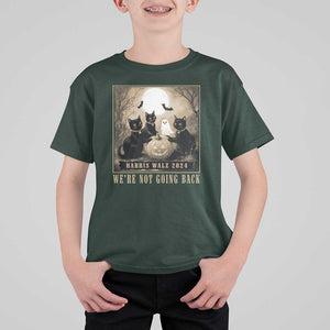 Harris Walz 2024 T Shirt For Kid We're Not Going Back Black Cat For Kamala Pumpkin Moon TS11 Dark Forest Green Print Your Wear