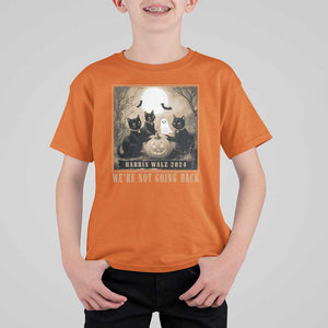 Harris Walz 2024 T Shirt For Kid We're Not Going Back Black Cat For Kamala Pumpkin Moon TS11 Orange Print Your Wear