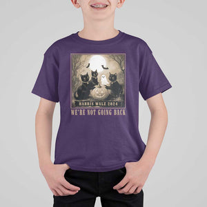 Harris Walz 2024 T Shirt For Kid We're Not Going Back Black Cat For Kamala Pumpkin Moon TS11 Purple Print Your Wear