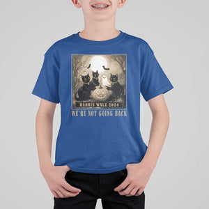 Harris Walz 2024 T Shirt For Kid We're Not Going Back Black Cat For Kamala Pumpkin Moon TS11 Royal Blue Print Your Wear