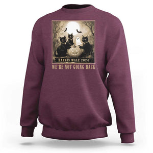 Harris Walz 2024 Sweatshirt We're Not Going Back Black Cat For Kamala Pumpkin Moon TS11 Maroon Print Your Wear