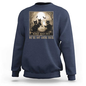 Harris Walz 2024 Sweatshirt We're Not Going Back Black Cat For Kamala Pumpkin Moon TS11 Navy Print Your Wear