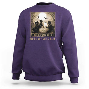 Harris Walz 2024 Sweatshirt We're Not Going Back Black Cat For Kamala Pumpkin Moon TS11 Purple Print Your Wear