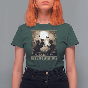 Harris Walz 2024 T Shirt For Women We're Not Going Back Black Cat For Kamala Pumpkin Moon TS11 Dark Forest Green Print Your Wear