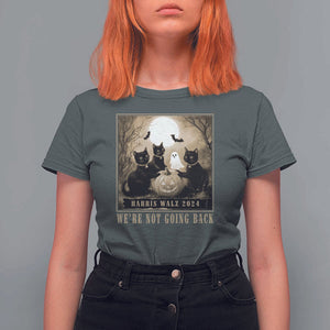 Harris Walz 2024 T Shirt For Women We're Not Going Back Black Cat For Kamala Pumpkin Moon TS11 Dark Heather Print Your Wear