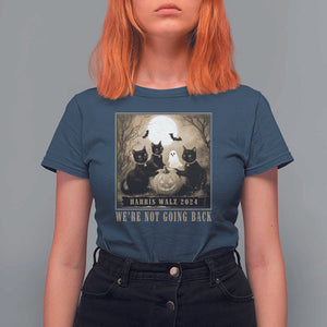 Harris Walz 2024 T Shirt For Women We're Not Going Back Black Cat For Kamala Pumpkin Moon TS11 Navy Print Your Wear