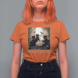 Harris Walz 2024 T Shirt For Women We're Not Going Back Black Cat For Kamala Pumpkin Moon TS11 Orange Print Your Wear