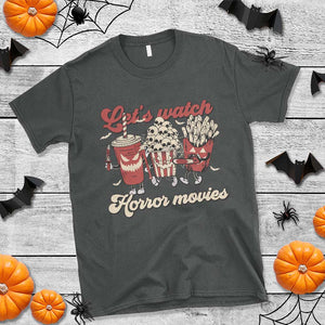 Funny Halloween T Shirt Let's Watch Horror Movies Popcorn Drinks Murderer Bat TS11 Dark Heather Print Your Wear