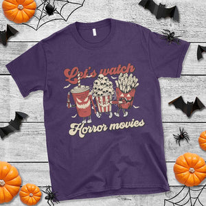 Funny Halloween T Shirt Let's Watch Horror Movies Popcorn Drinks Murderer Bat TS11 Purple Print Your Wear