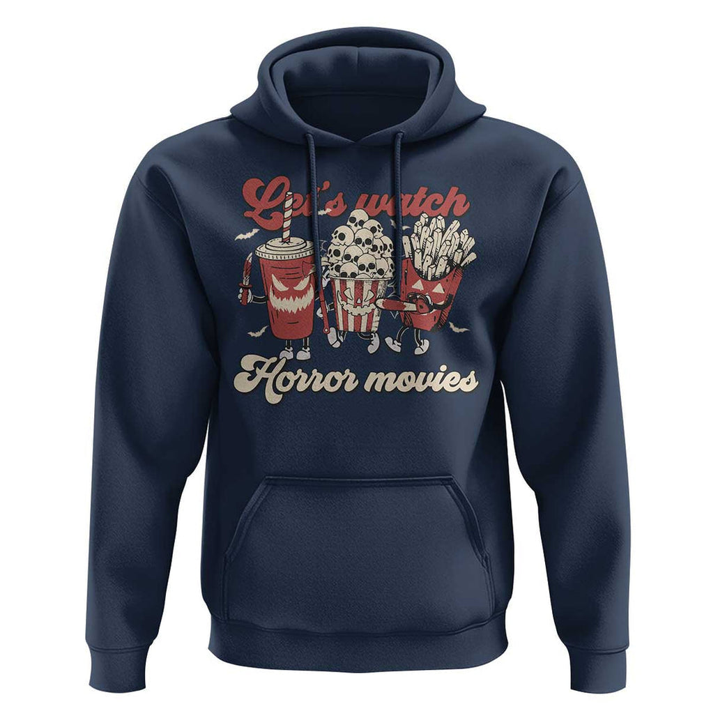 Funny Halloween Hoodie Let's Watch Horror Movies Popcorn Drinks Murderer Bat TS11 Navy Print Your Wear