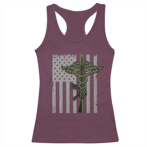Combat Medic Soldier Racerback Tank Top Caduceus Vintage American Flag TS11 Maroon Print Your Wear