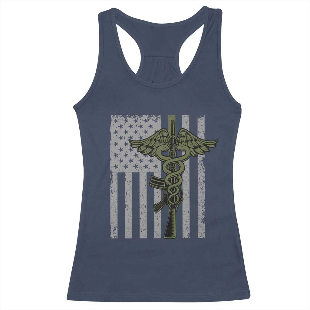 Combat Medic Soldier Racerback Tank Top Caduceus Vintage American Flag TS11 Navy Print Your Wear