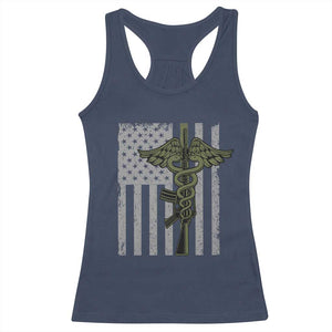 Combat Medic Soldier Racerback Tank Top Caduceus Vintage American Flag TS11 Navy Print Your Wear