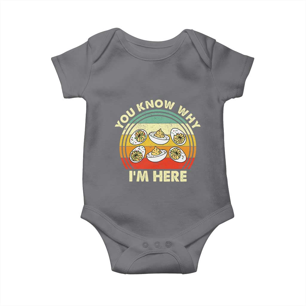 Funny Thanksgiving Deviled Eggs Baby Onesie You Know Why I Am Here Easter Day TS11 Charcoal Print Your Wear