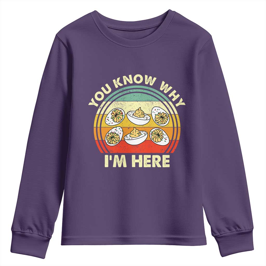 Funny Thanksgiving Deviled Eggs Youth Sweatshirt You Know Why I Am Here Easter Day TS11 Purple Print Your Wear