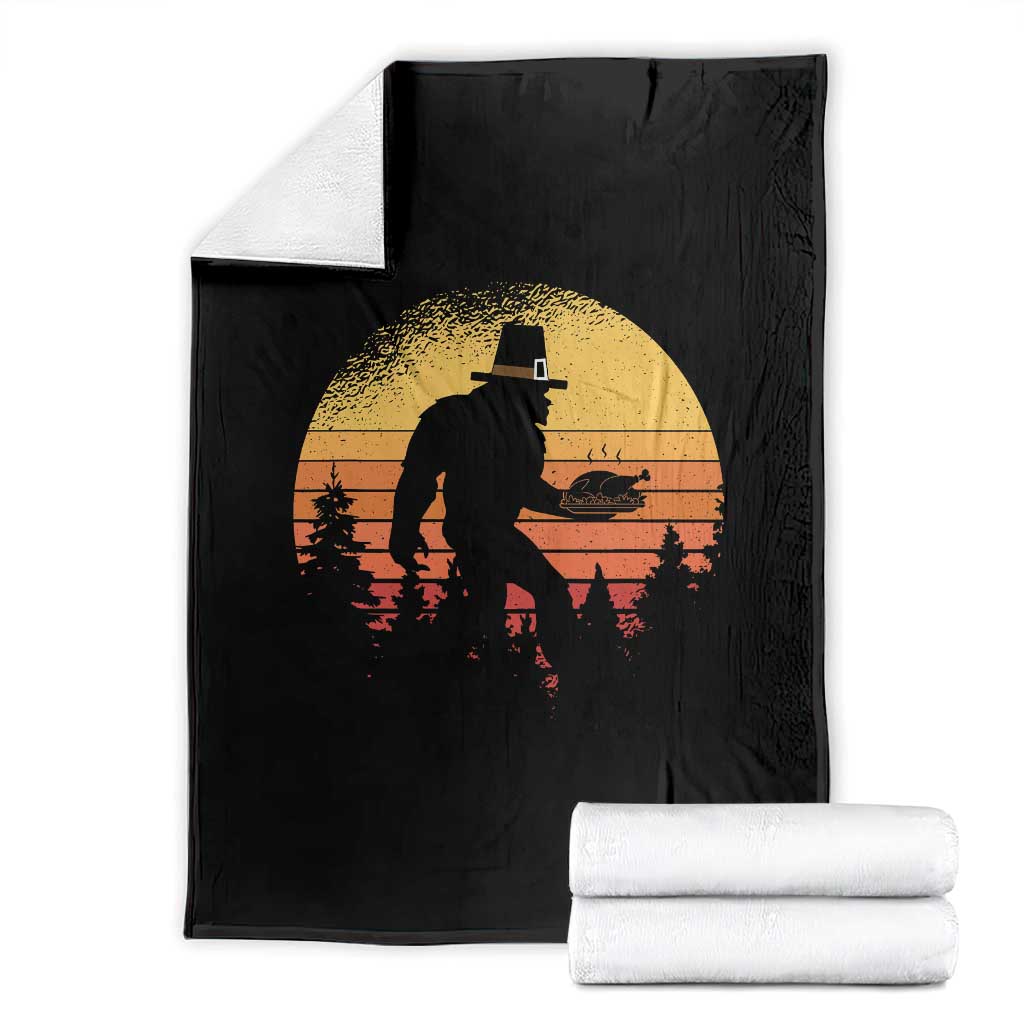 Bigfoot Pilgrim Turkey Pumpkin Thanksgiving Day Throw Blanket TS11 Black Print Your Wear