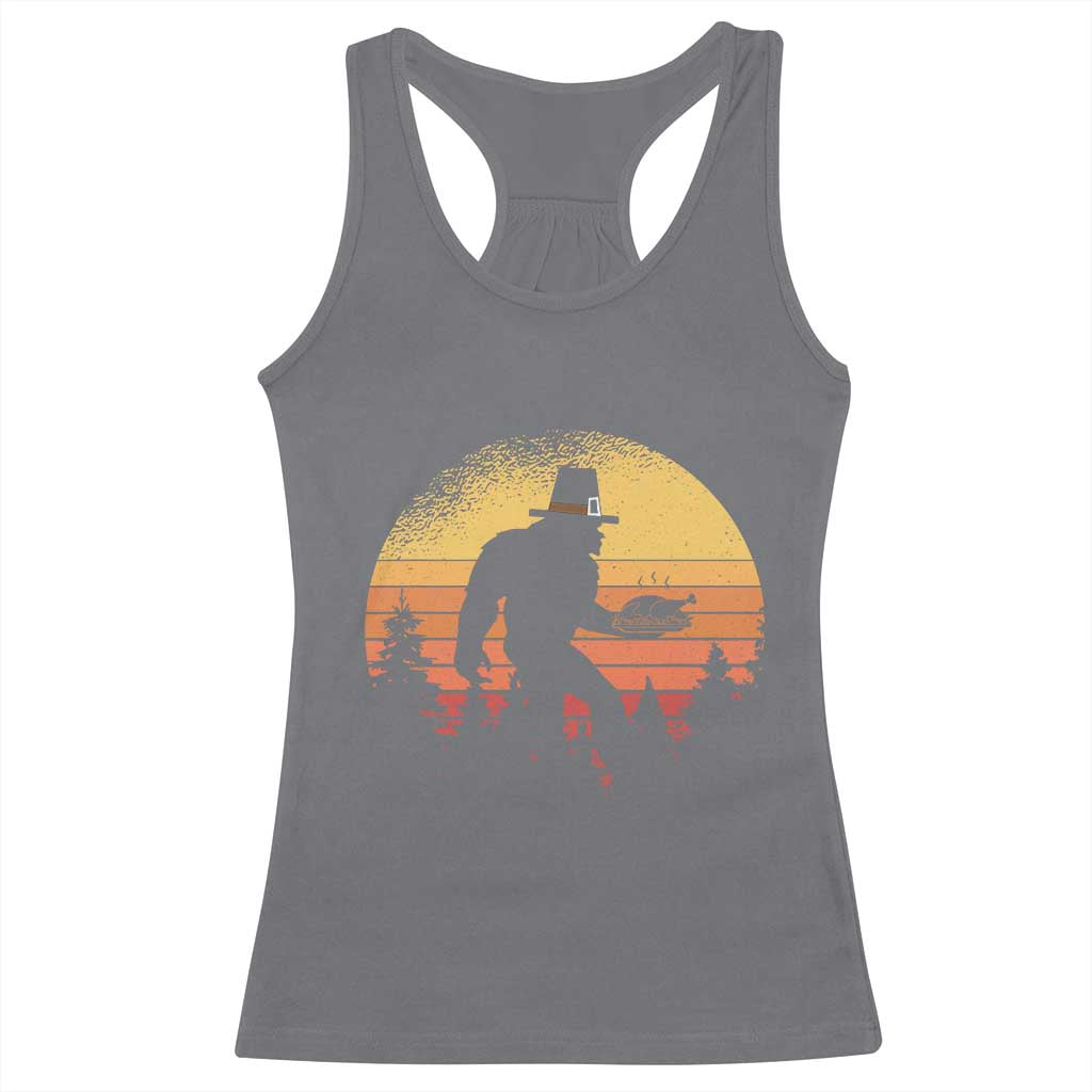 Bigfoot Pilgrim Turkey Pumpkin Thanksgiving Day Racerback Tank Top TS11 Charcoal Print Your Wear