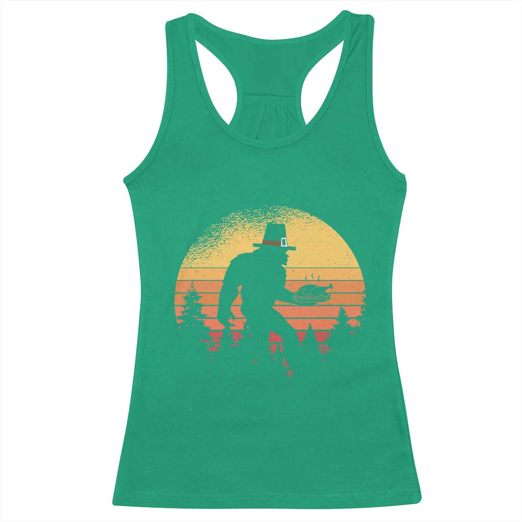 Bigfoot Pilgrim Turkey Pumpkin Thanksgiving Day Racerback Tank Top TS11 Irish Green Print Your Wear