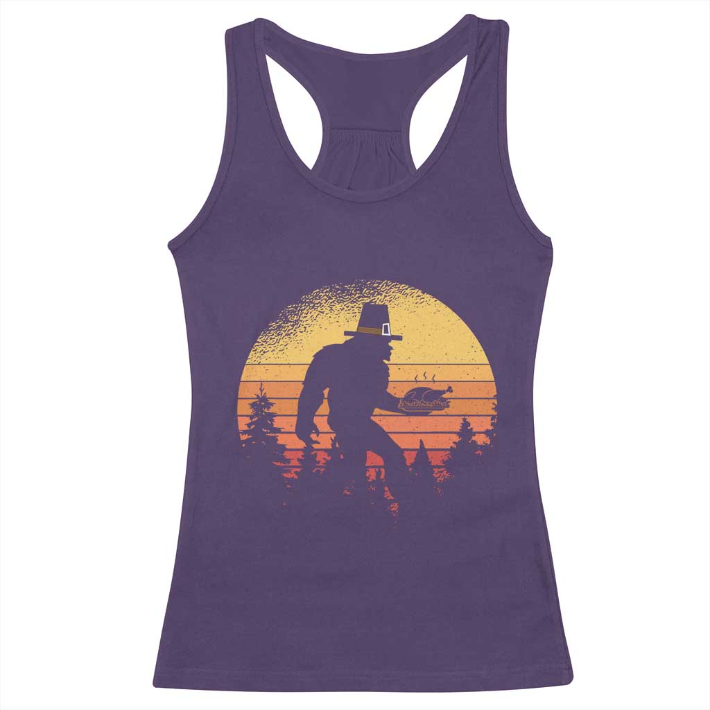 Bigfoot Pilgrim Turkey Pumpkin Thanksgiving Day Racerback Tank Top TS11 Purple Print Your Wear