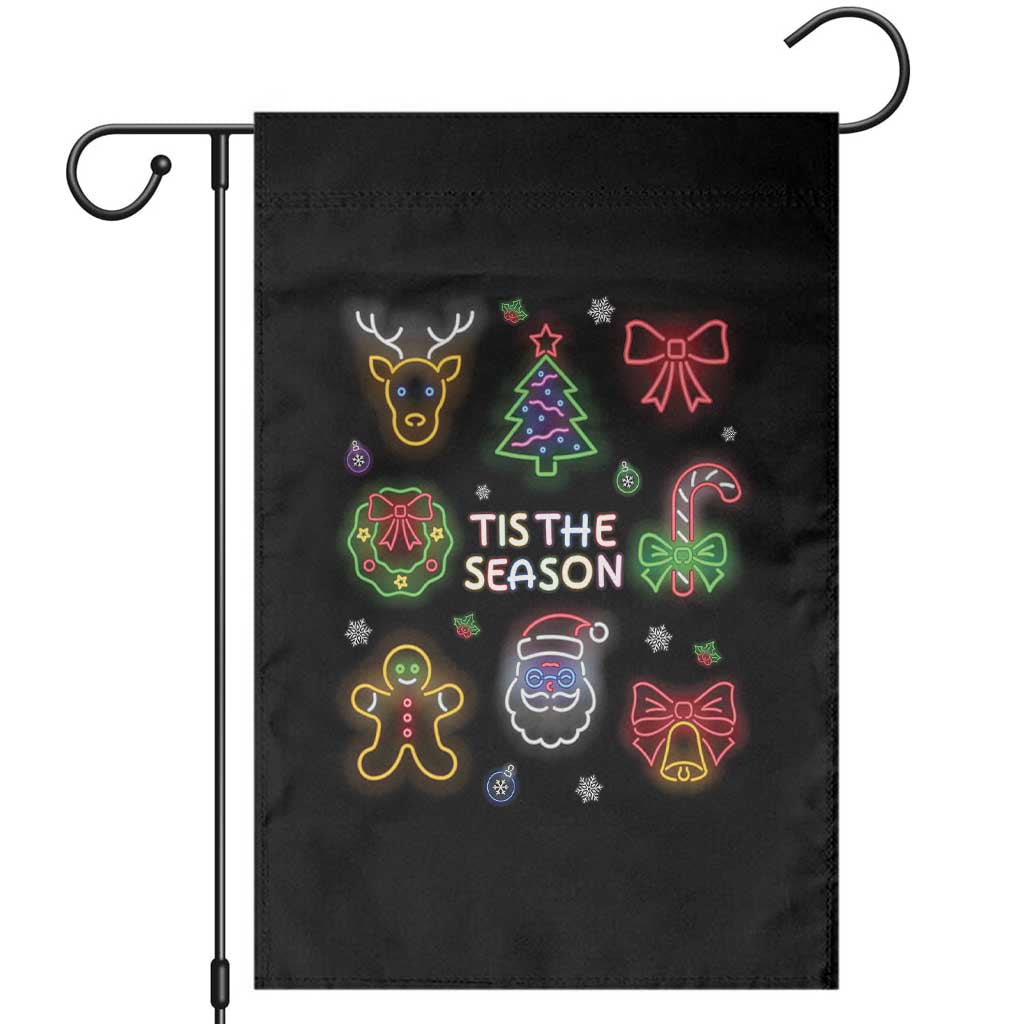 Funny Christmas Garden Flag Tis The Season Neon Lights Santa Gingerbread TS11 Black Print Your Wear