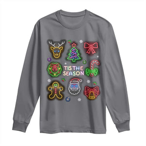 Funny Christmas Long Sleeve Shirt Tis The Season Neon Lights Santa Gingerbread TS11 Charcoal Print Your Wear