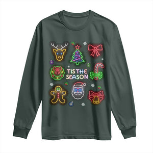 Funny Christmas Long Sleeve Shirt Tis The Season Neon Lights Santa Gingerbread TS11 Dark Forest Green Print Your Wear