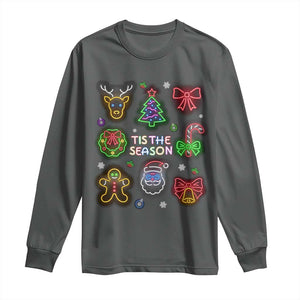 Funny Christmas Long Sleeve Shirt Tis The Season Neon Lights Santa Gingerbread TS11 Dark Heather Print Your Wear