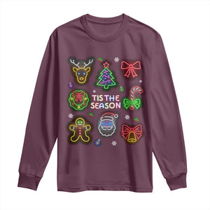 Funny Christmas Long Sleeve Shirt Tis The Season Neon Lights Santa Gingerbread TS11 Maroon Print Your Wear