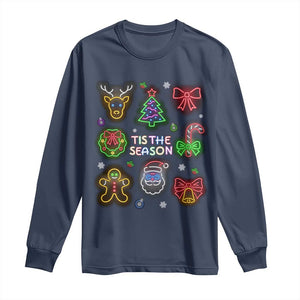 Funny Christmas Long Sleeve Shirt Tis The Season Neon Lights Santa Gingerbread TS11 Navy Print Your Wear