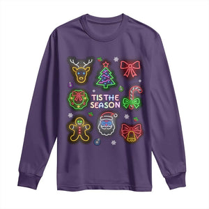 Funny Christmas Long Sleeve Shirt Tis The Season Neon Lights Santa Gingerbread TS11 Purple Print Your Wear