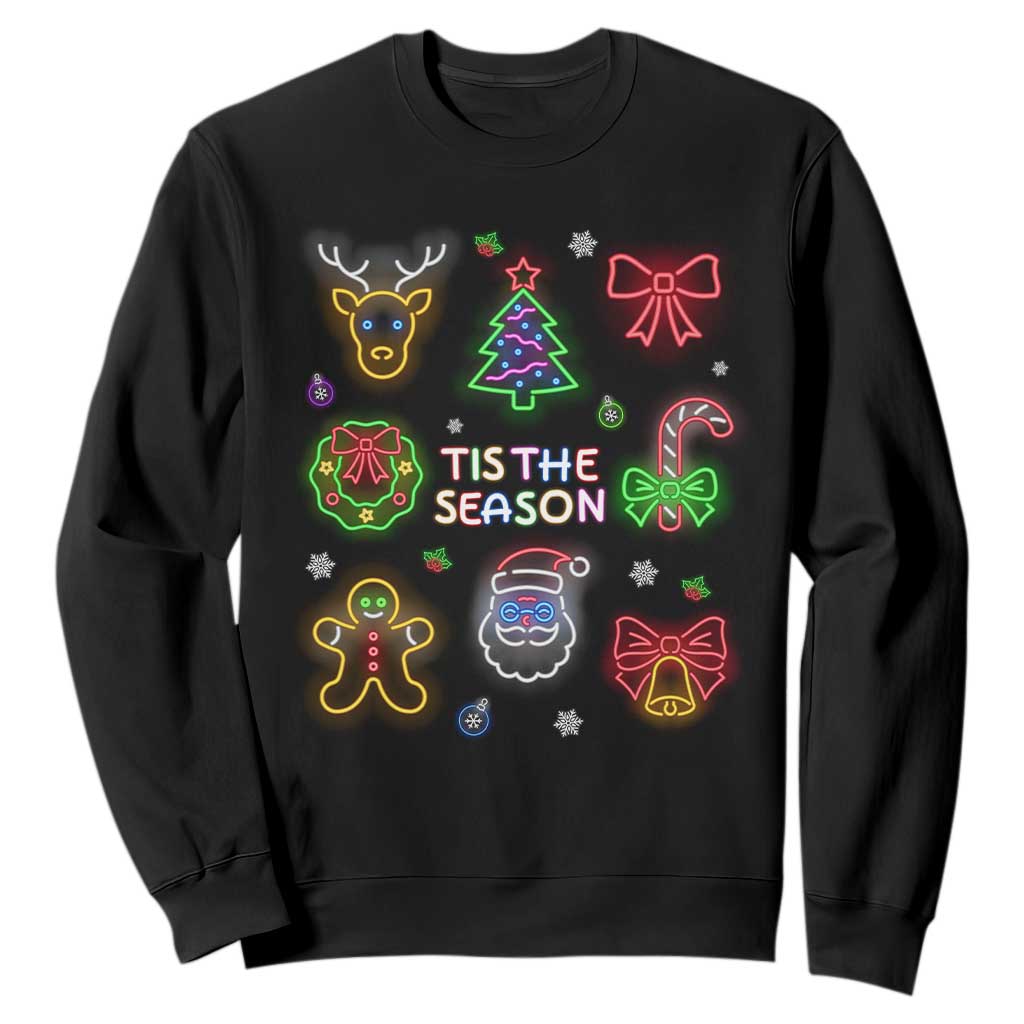 Funny Christmas Sweatshirt Tis The Season Neon Lights Santa Gingerbread TS11 Black Print Your Wear