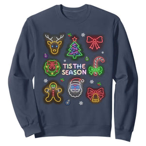 Funny Christmas Sweatshirt Tis The Season Neon Lights Santa Gingerbread TS11 Navy Print Your Wear