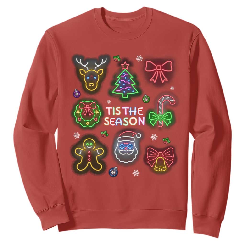 Funny Christmas Sweatshirt Tis The Season Neon Lights Santa Gingerbread TS11 Red Print Your Wear