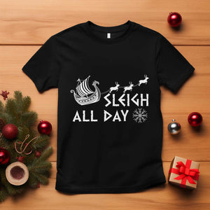 Christmas Viking T Shirt Sleigh All Day Reindeers Longships TS11 Black Print Your Wear