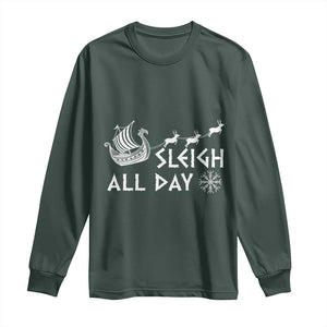 Christmas Viking Long Sleeve Shirt Sleigh All Day Reindeers Longships TS11 Dark Forest Green Print Your Wear