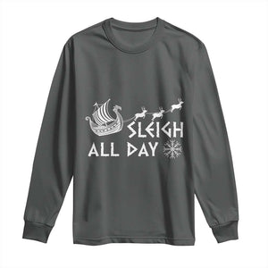 Christmas Viking Long Sleeve Shirt Sleigh All Day Reindeers Longships TS11 Dark Heather Print Your Wear