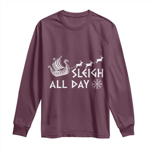 Christmas Viking Long Sleeve Shirt Sleigh All Day Reindeers Longships TS11 Maroon Print Your Wear