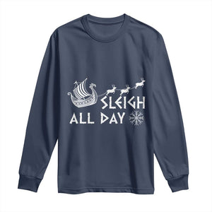 Christmas Viking Long Sleeve Shirt Sleigh All Day Reindeers Longships TS11 Navy Print Your Wear