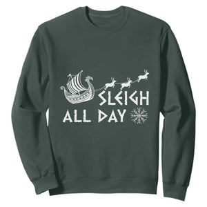 Christmas Viking Sweatshirt Sleigh All Day Reindeers Longships TS11 Dark Forest Green Print Your Wear