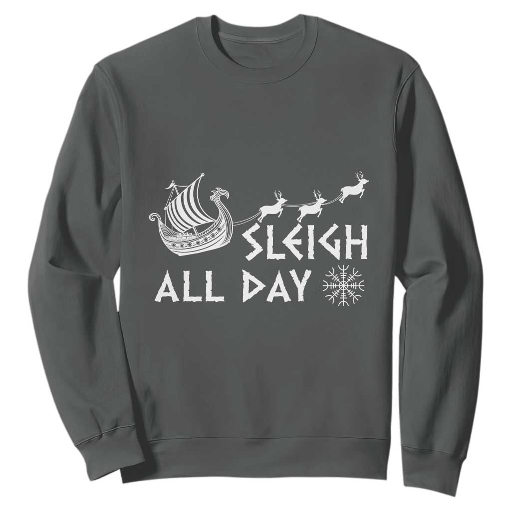 Christmas Viking Sweatshirt Sleigh All Day Reindeers Longships TS11 Dark Heather Print Your Wear