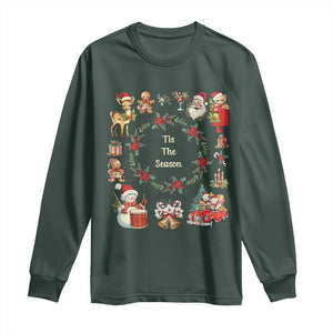 Retro Vintage Christmas Long Sleeve Shirt Tis The Season Santa Hat Xmas Wrealth TS11 Dark Forest Green Print Your Wear