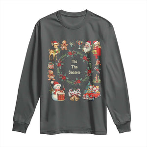 Retro Vintage Christmas Long Sleeve Shirt Tis The Season Santa Hat Xmas Wrealth TS11 Dark Heather Print Your Wear