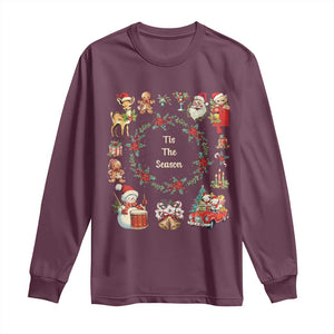 Retro Vintage Christmas Long Sleeve Shirt Tis The Season Santa Hat Xmas Wrealth TS11 Maroon Print Your Wear