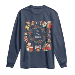 Retro Vintage Christmas Long Sleeve Shirt Tis The Season Santa Hat Xmas Wrealth TS11 Navy Print Your Wear