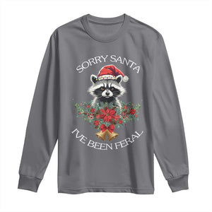 Funny Christmas Racoon Long Sleeve Shirt Sorry Santa I've Been Feral Xmas Wreath TS11 Charcoal Print Your Wear