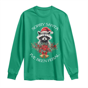 Funny Christmas Racoon Long Sleeve Shirt Sorry Santa I've Been Feral Xmas Wreath TS11 Irish Green Print Your Wear