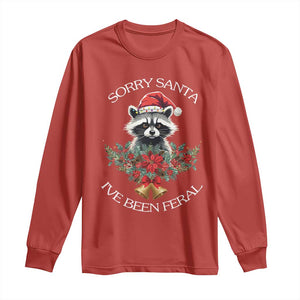 Funny Christmas Racoon Long Sleeve Shirt Sorry Santa I've Been Feral Xmas Wreath TS11 Red Print Your Wear